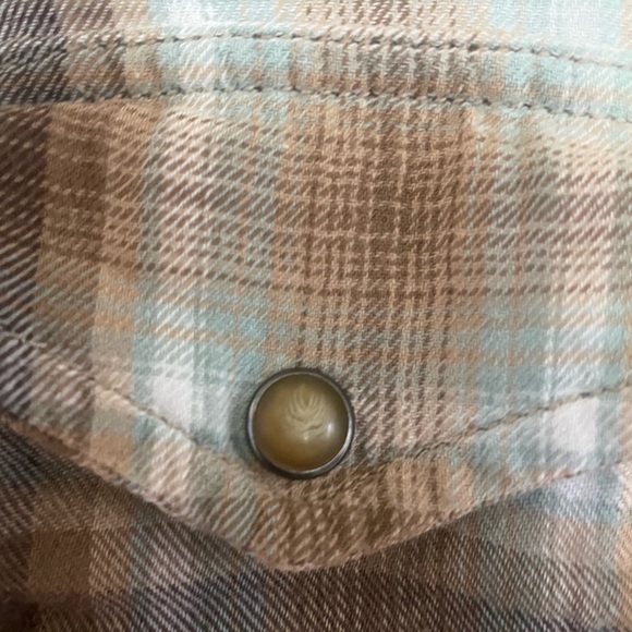 Lucky Brand Men's Brown Plaid Shirt with Pearl snaps - Picture 5 of 12